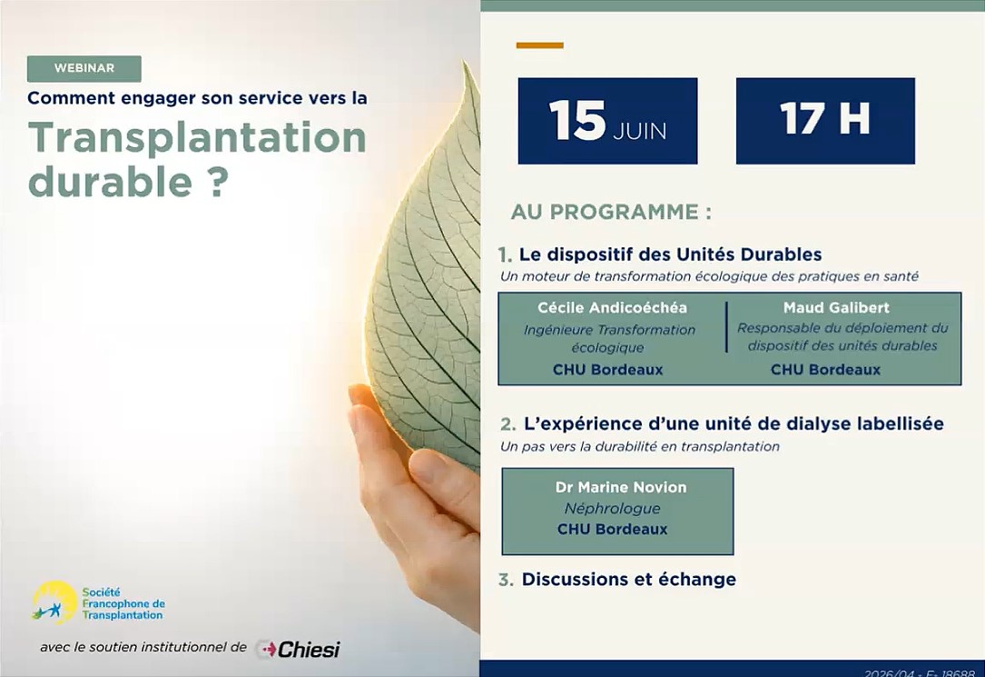 Webinar SFT- Chiesi : Comment engager son service vers la transplantation durable?